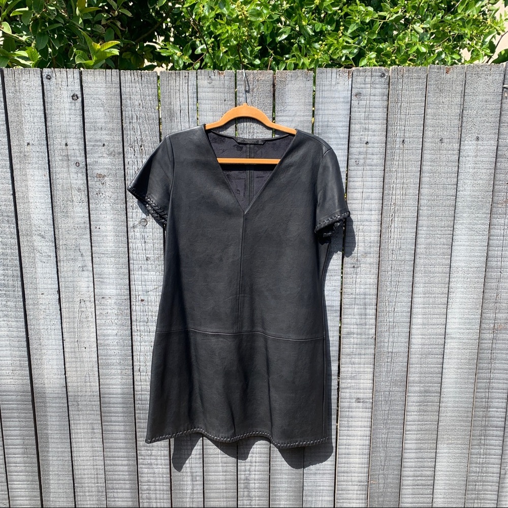 Zara Faux Leather Little Black Dress Sz LG